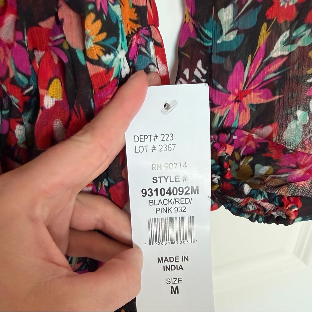 NWT! MSK Medium Floral V-Neck Long Sleeve Dress - Picture 8 of 13